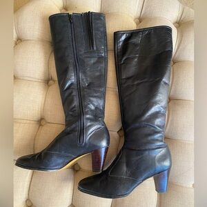 Vintage Black Leather Heeled Boots